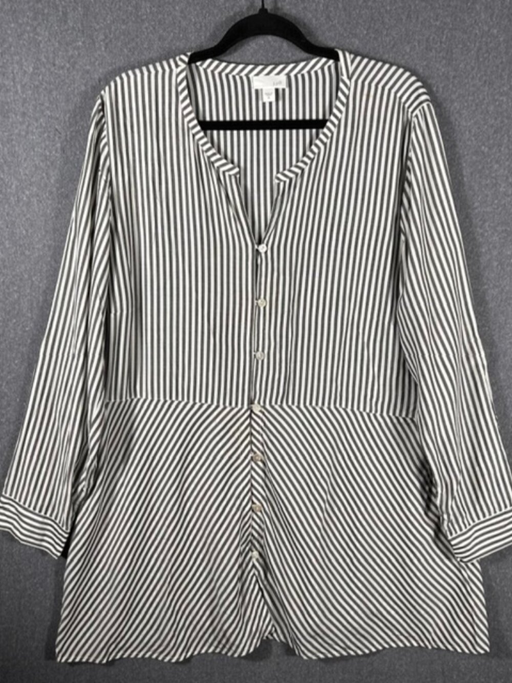 J.Jill Tunic V-Neck Blouse Womens Sz XL Gray/White Striped Long Sleeve Coastal